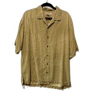 Tommy Bahama 100% Silk Palm Frond Leaf Camp Shirt Olive Green Men’s Large